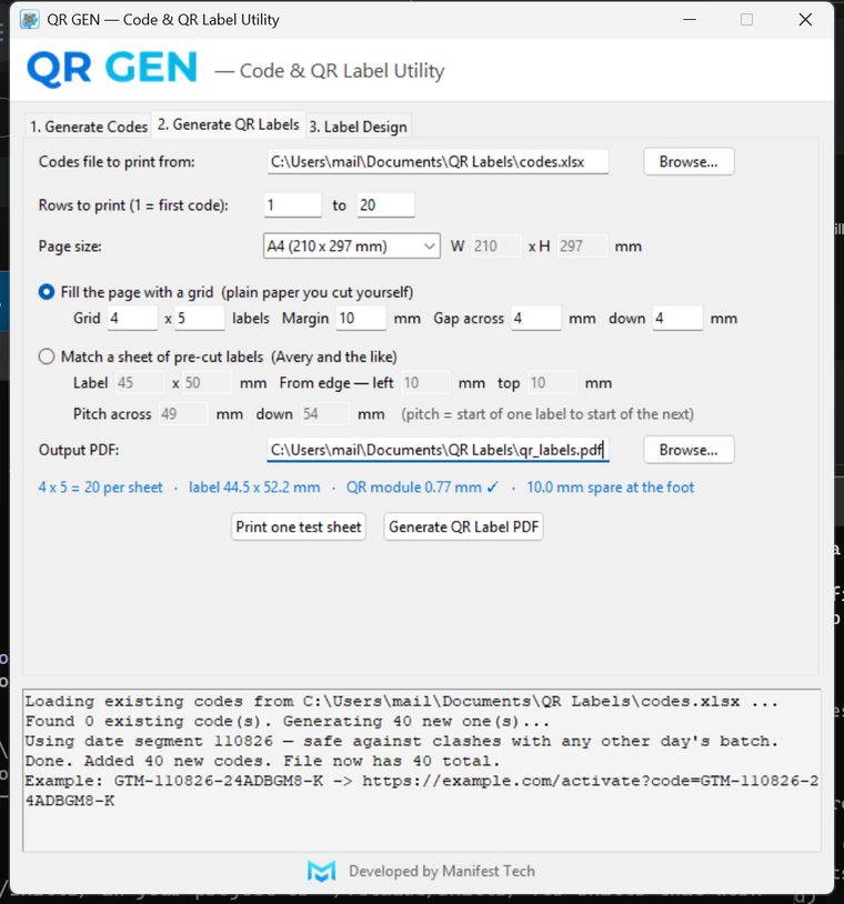QR GEN - Label sheet layout