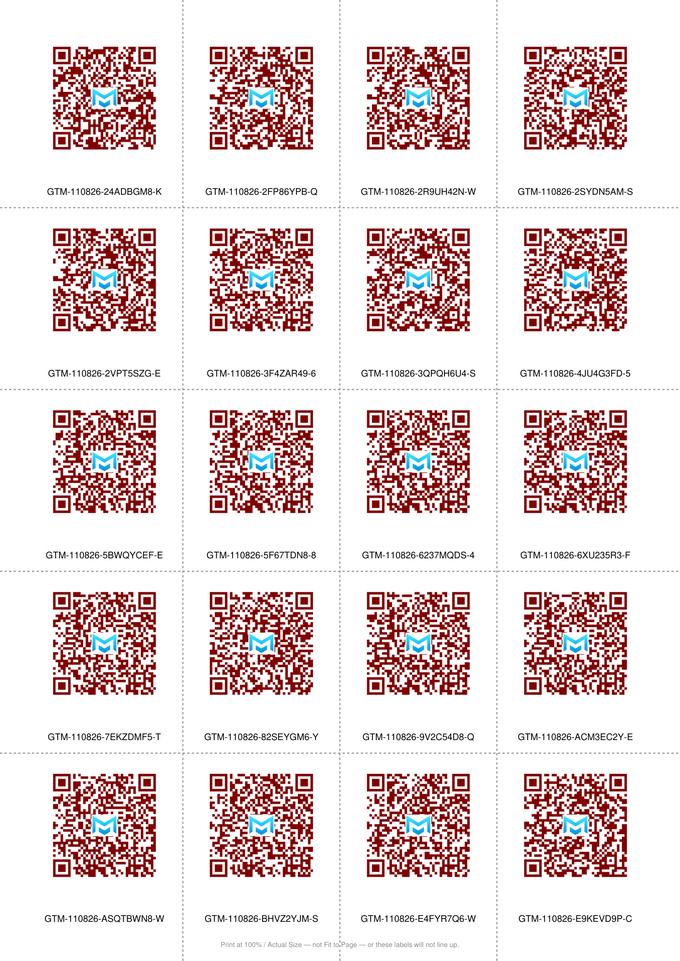 QR GEN - A printed sheet of branded QR labels